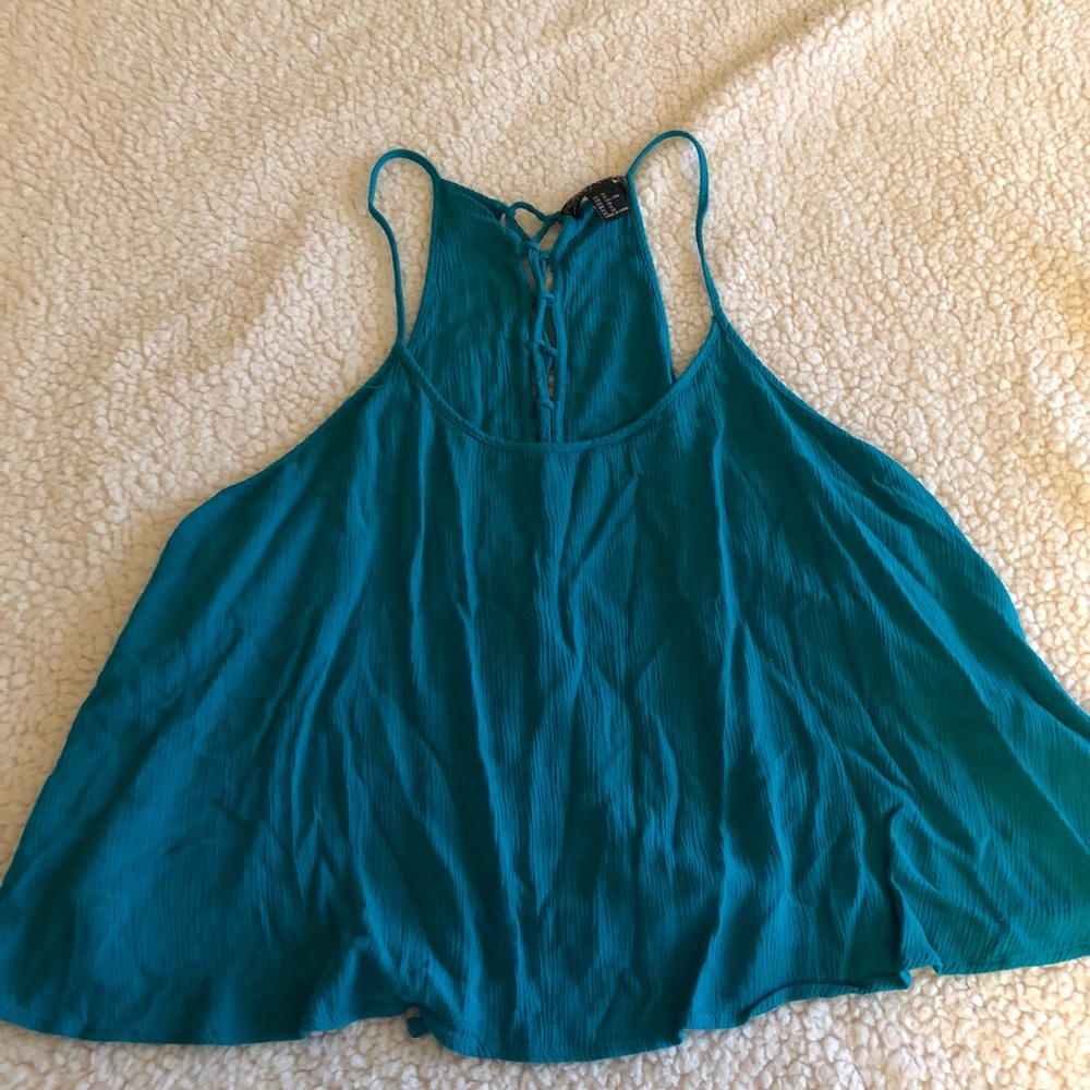 Flowy lace up back F21 blue top